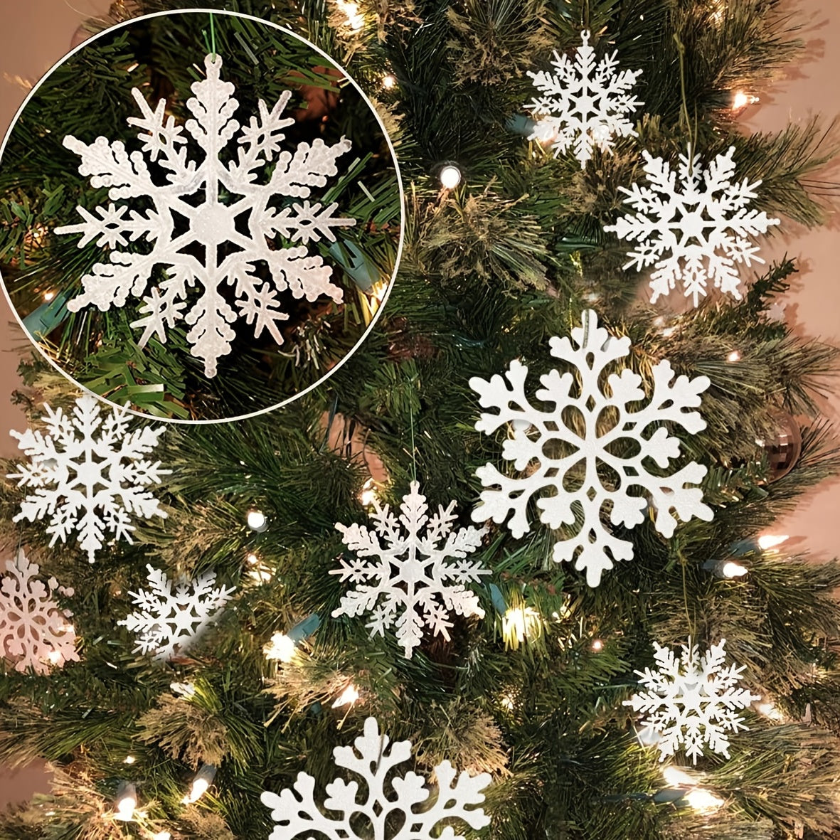 Christmas Plastic Glitter Snowflakes for Holiday and Room Decor