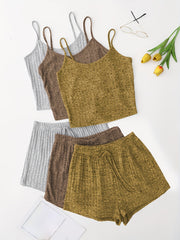 6 Pack Plus Size Basic Pajama Set Women's Plus Ribbed Knit Cami Top & Shorts