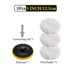 5pc Car Polishing Pad Set Paint Waxing Care Wool Polishing Wheel Tool