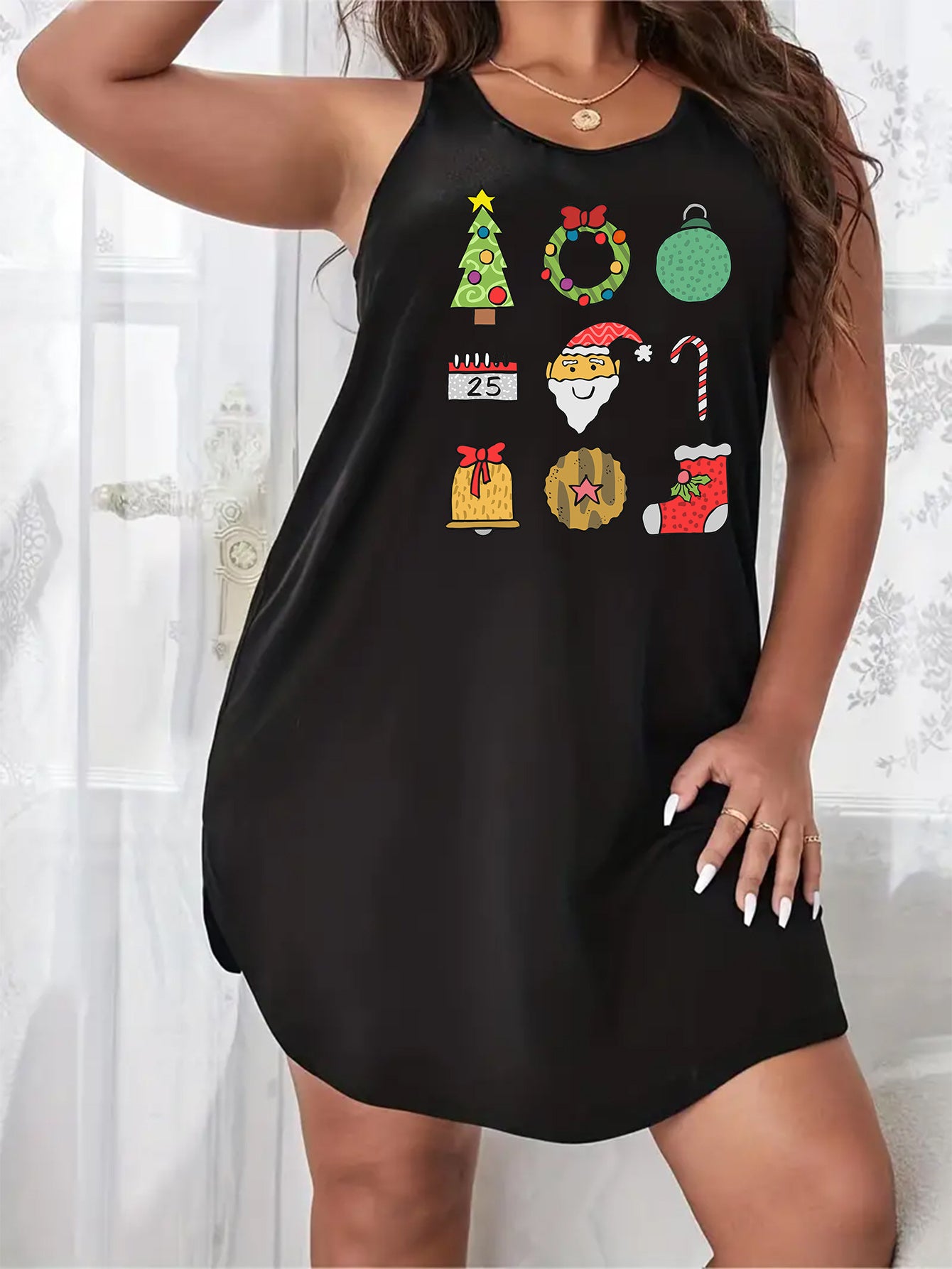 Christmas Nightdress Women's Plus Christmas Print Racer Back Sleep