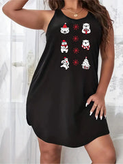 Christmas Nightdress Women's Plus Christmas Bear & Snowflake Print