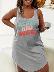 Christmas Nightdress Women's Plus Slogan Print Racer Back Tank