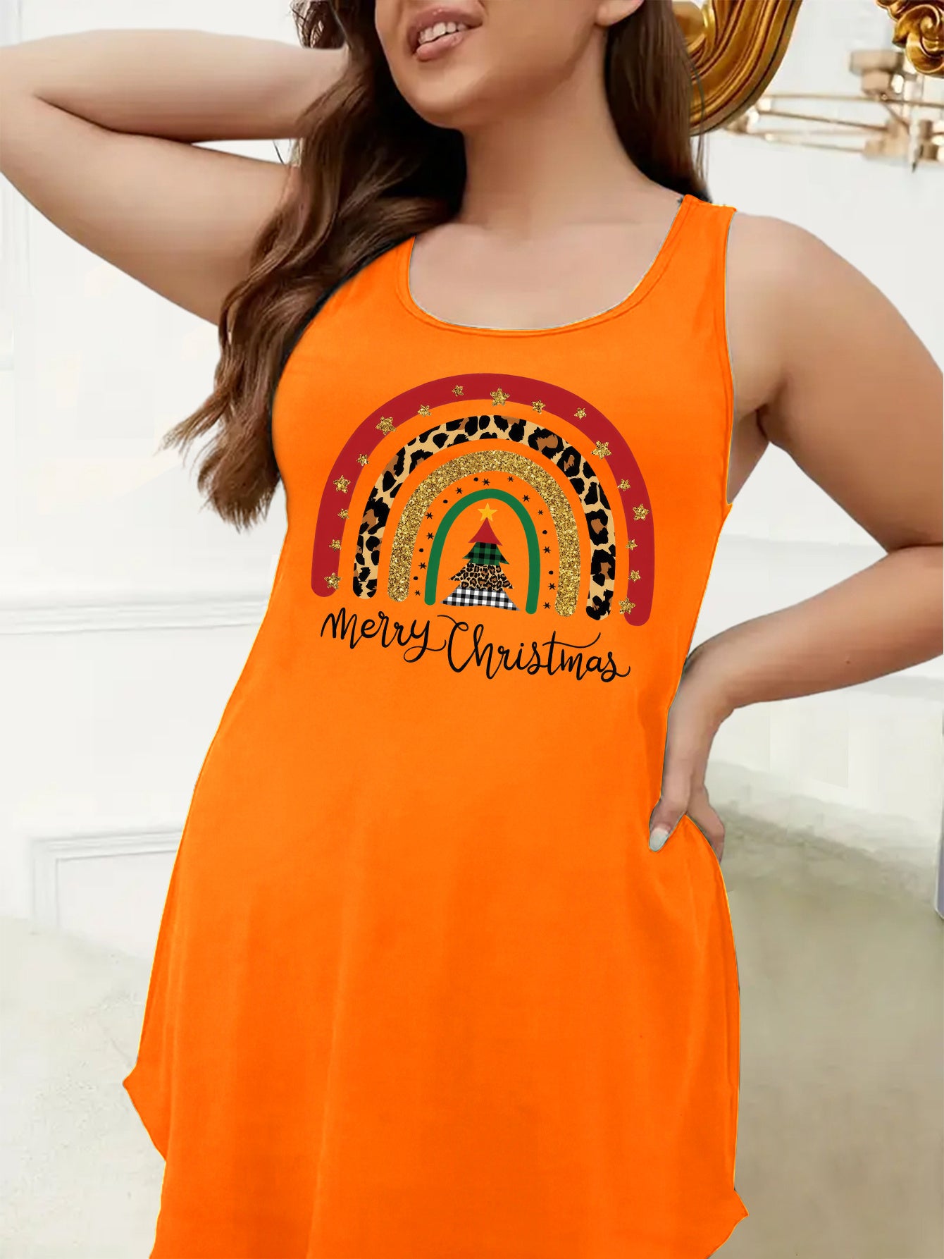 Christmas Nightdress Women's Plus Christmas Tree & Rainbow Print Tank