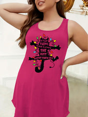 Christmas Nightdress Women's Plus Funny Cat & Slogan Print