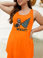 Christmas Nightdress Women's Plus Christmas Tree & Cat Print Sleep Dre