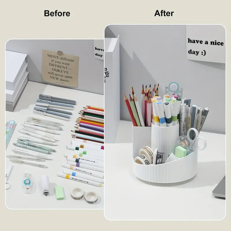 360 Rotating Pen Holder 7 Slot Organizer Stationery Container