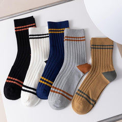 5 pairs Men's Vintage Crew Socks Anti odor Sweat absorbing Striped Socks