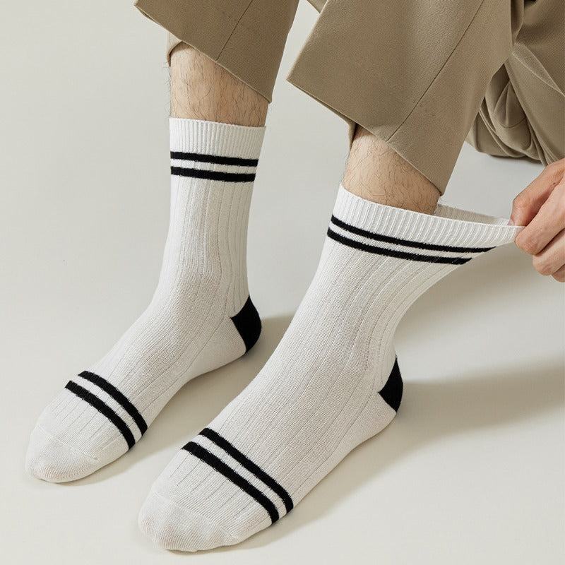 5 pairs Men's Vintage Crew Socks Anti odor Sweat absorbing Striped Socks
