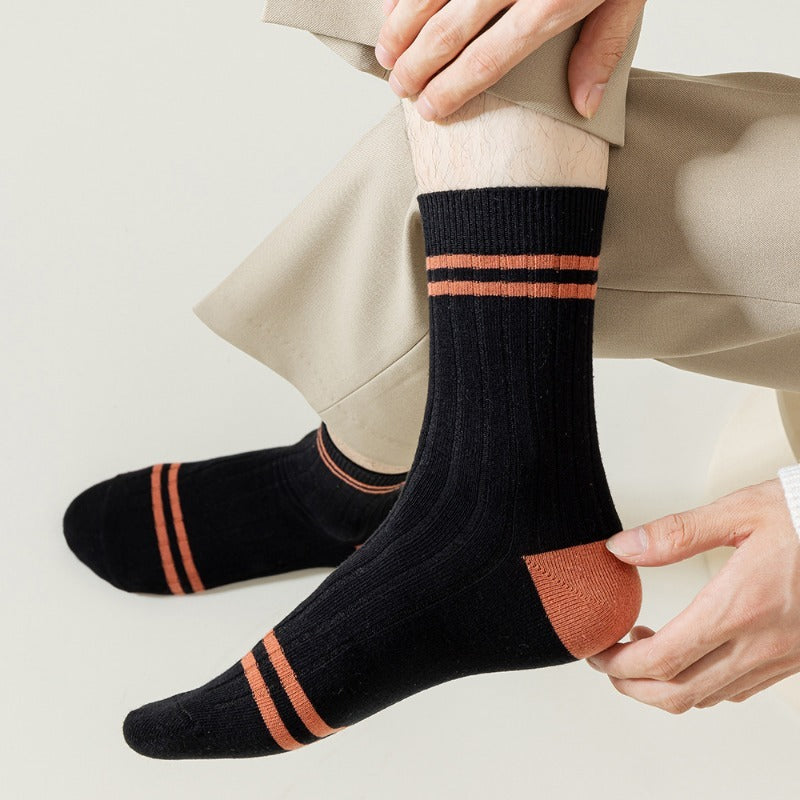 5 pairs Men's Vintage Crew Socks Anti odor Sweat absorbing Striped Socks