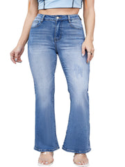 Button Fly High Rise Flared Leg Jeans
