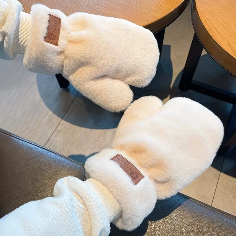 Winter Plush Gloves Girls Outdoor Warm Keeping Gloves