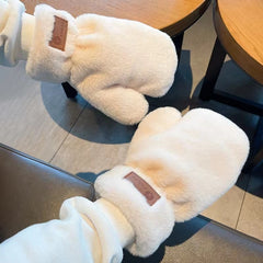 Winter Plush Gloves Girls Outdoor Warm Keeping Gloves