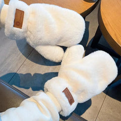 Winter Plush Gloves Girls Outdoor Warm Keeping Gloves