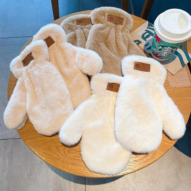 Winter Plush Gloves Girls Outdoor Warm Keeping Gloves