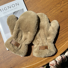 Winter Plush Gloves Girls Outdoor Warm Keeping Gloves