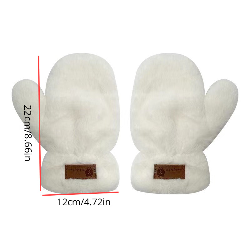 Winter Plush Gloves Girls Outdoor Warm Keeping Gloves