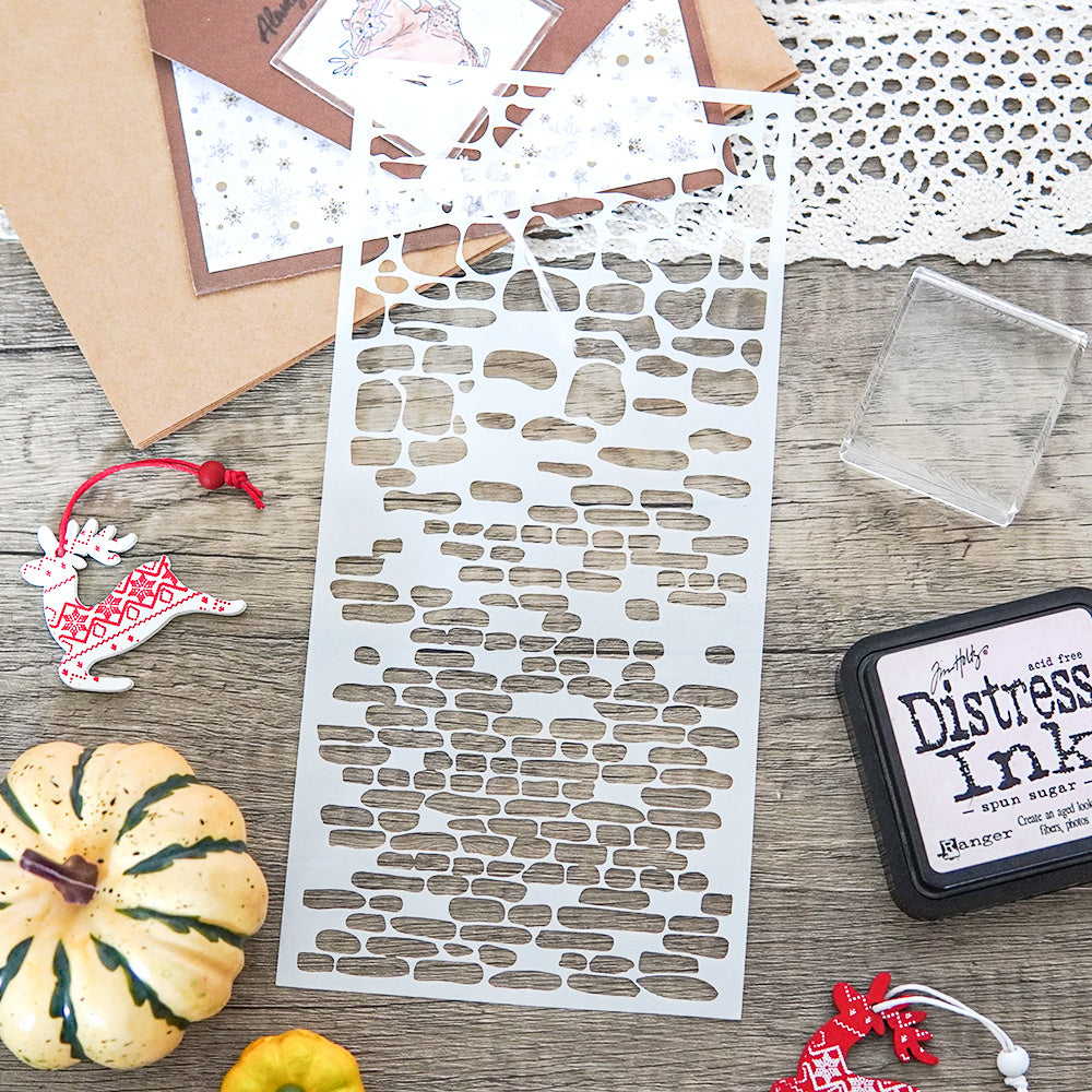 Retro Brick Wall Background Stencil Template for DIY Scrapbooking