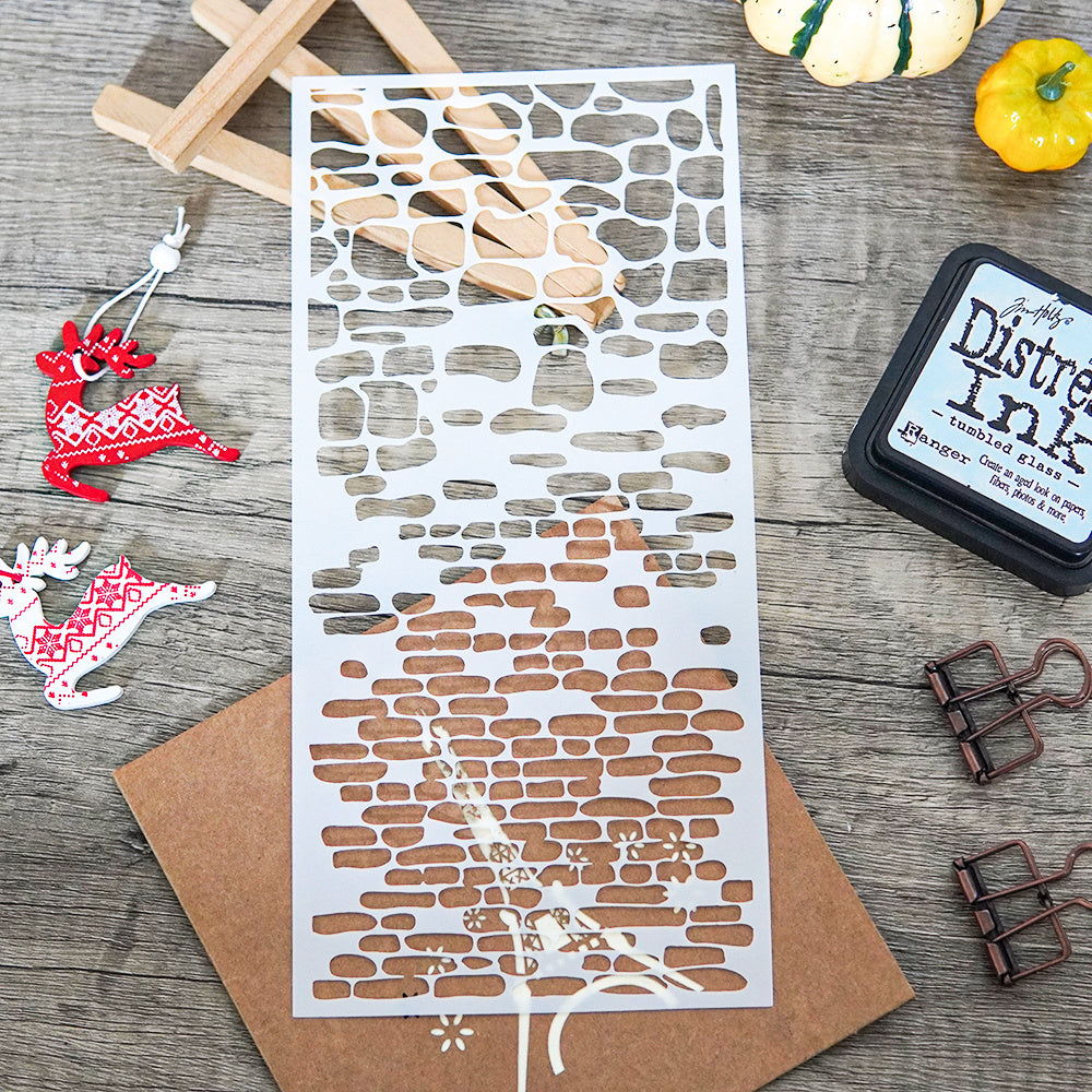 Retro Brick Wall Background Stencil Template for DIY Scrapbooking