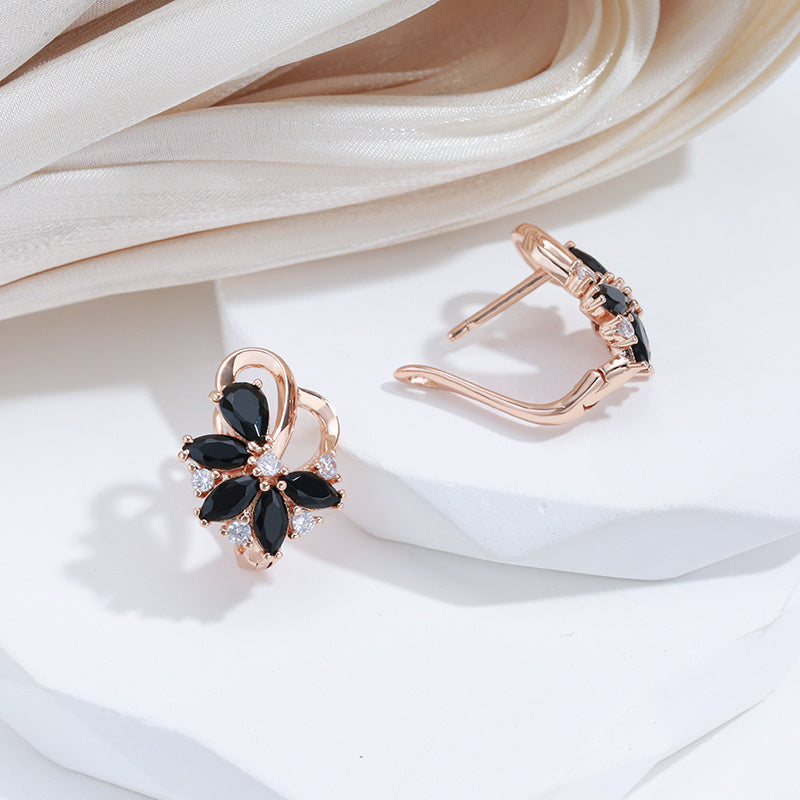 Golden Teardrop Cut Stone Dangle Earrings Flower Butterfly Earrings