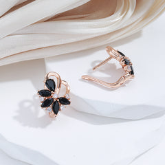 Golden Teardrop Cut Stone Dangle Earrings Flower Butterfly Earrings