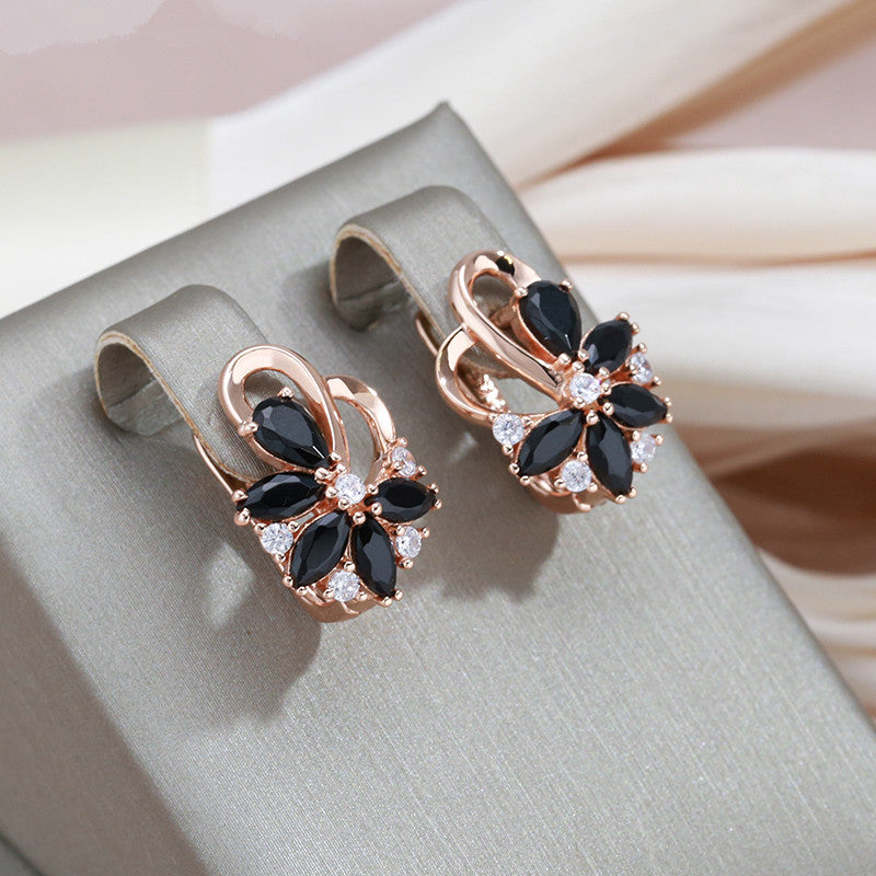 Golden Teardrop Cut Stone Dangle Earrings Flower Butterfly Earrings