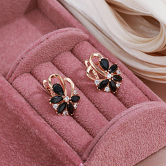 Golden Teardrop Cut Stone Dangle Earrings Flower Butterfly Earrings