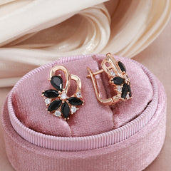 Golden Teardrop Cut Stone Dangle Earrings Flower Butterfly Earrings