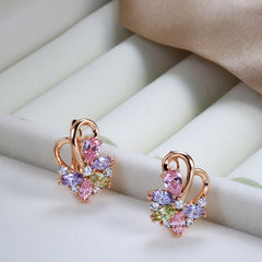 Golden Teardrop Cut Stone Dangle Earrings Flower Butterfly Earrings
