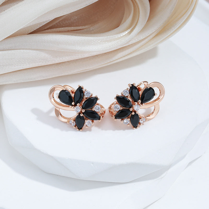 Golden Teardrop Cut Stone Dangle Earrings Flower Butterfly Earrings