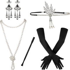 1920s Women's Costume Accessories Set - Headband, Earrings, Necklace, Gloves