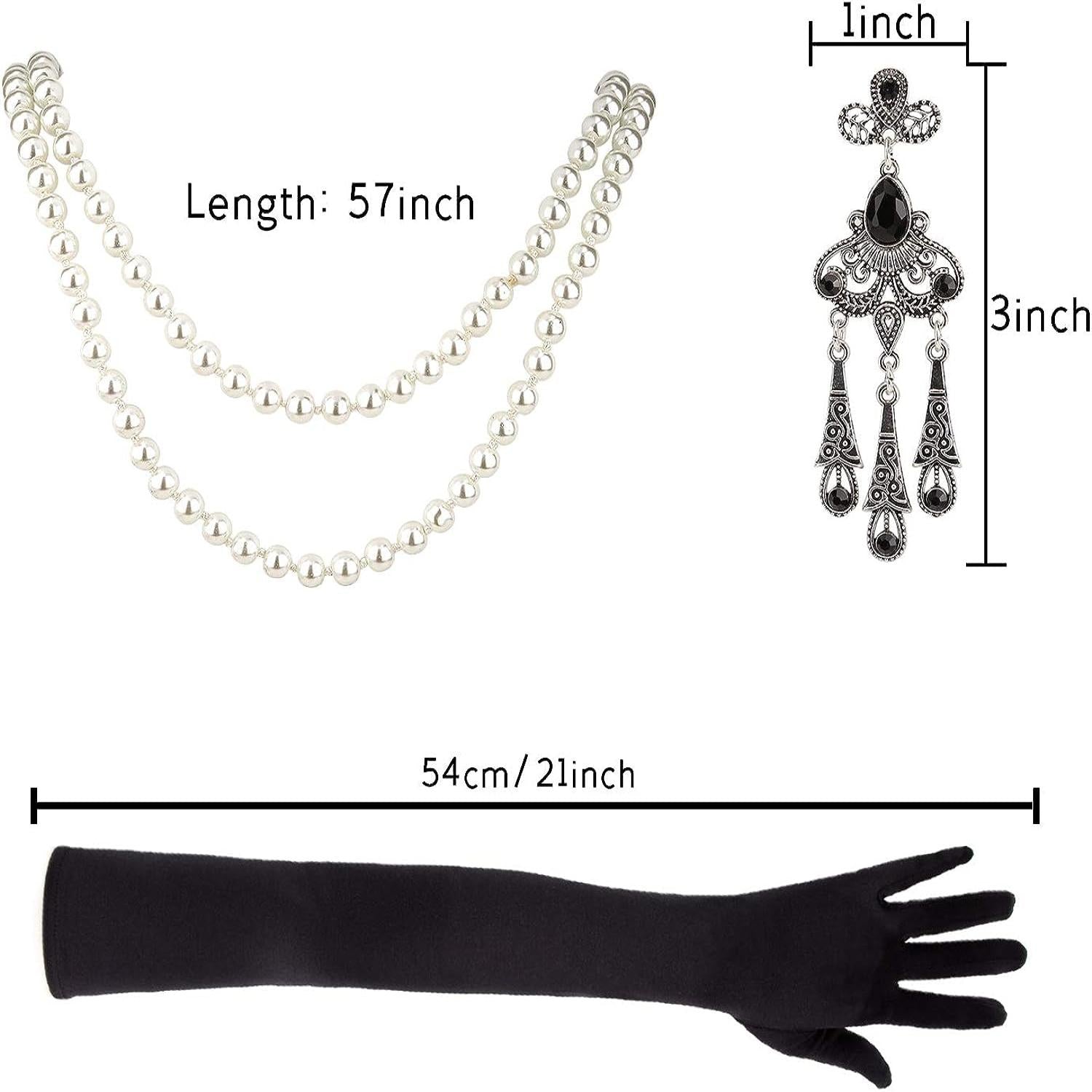1920s Women's Costume Accessories Set - Headband, Earrings, Necklace, Gloves