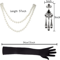 1920s Women's Costume Accessories Set - Headband, Earrings, Necklace, Gloves