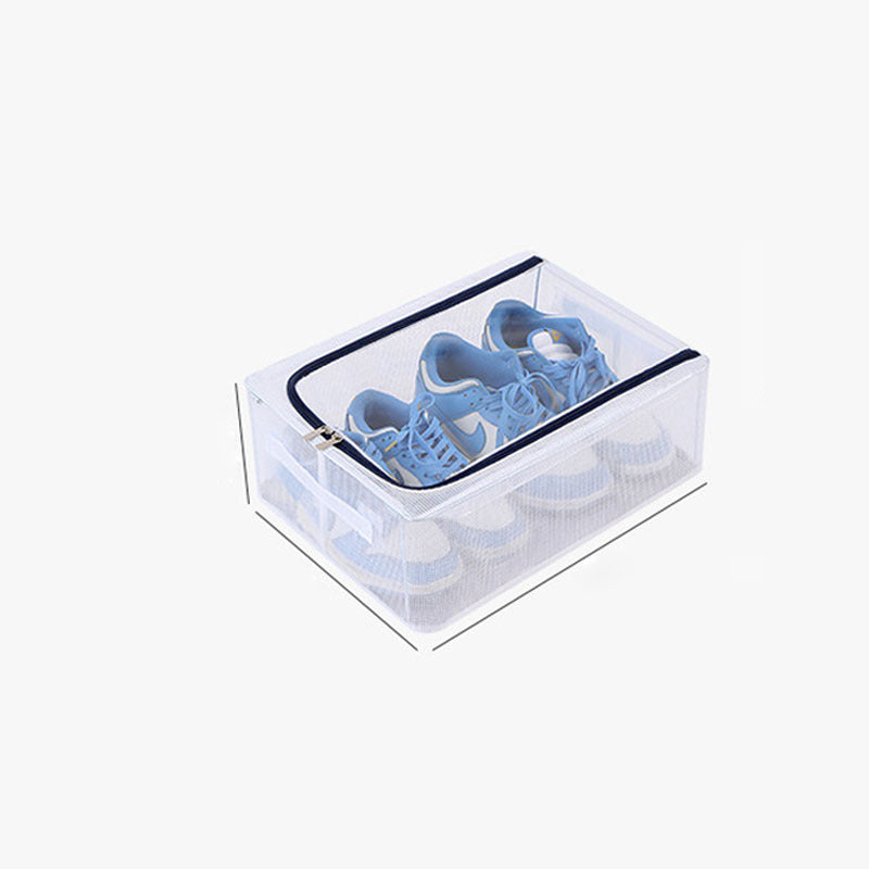 1pc Folding Shoe Box With Zipper Lid Stackable Shoe Storage Bag Dust Proof