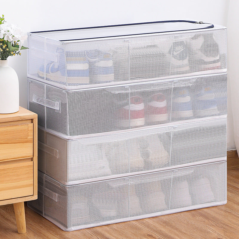 1pc Folding Shoe Box With Zipper Lid Stackable Shoe Storage Bag Dust Proof