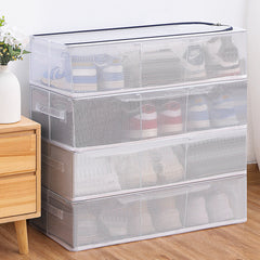 1pc Folding Shoe Box With Zipper Lid Stackable Shoe Storage Bag Dust Proof