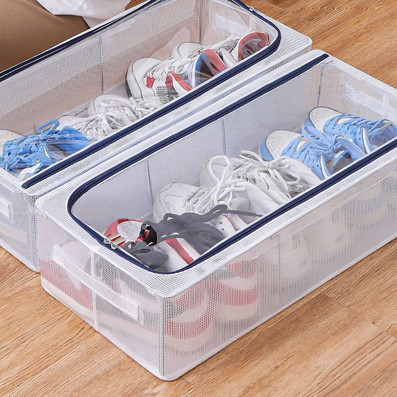 1pc Folding Shoe Box With Zipper Lid Stackable Shoe Storage Bag Dust Proof