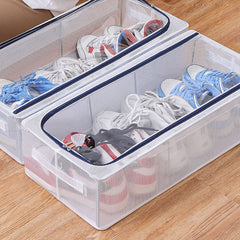 1pc Folding Shoe Box With Zipper Lid Stackable Shoe Storage Bag Dust Proof