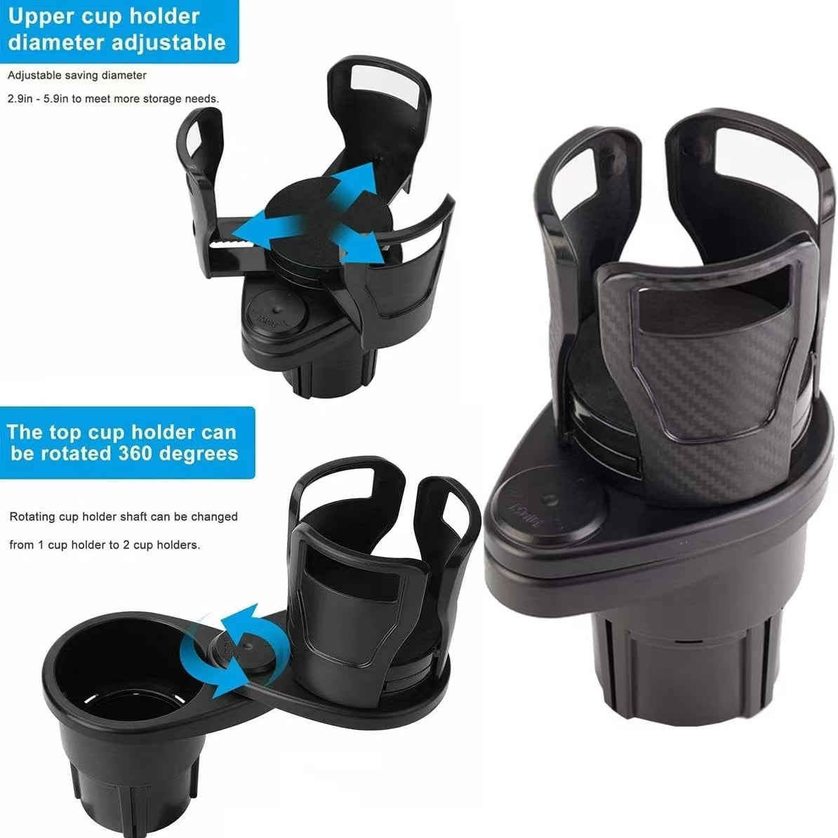 Car Cup Holder Expander 2-in-1 Rotating Bracket for 20oz Bottles & Cups