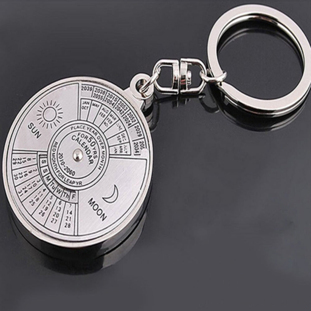 Vintage Car Key Ring 50 Years Perpetual Calendar Silvery Alloy Pendant
