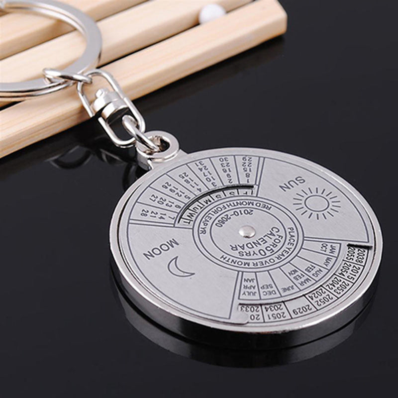 Vintage Car Key Ring 50 Years Perpetual Calendar Silvery Alloy Pendant