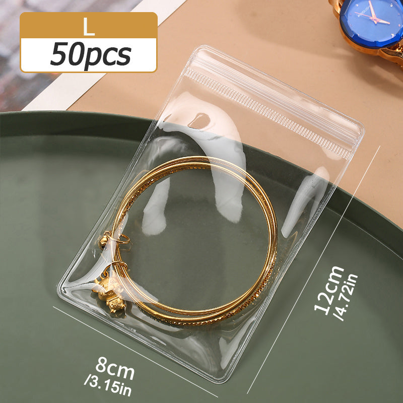 50pcs Clear Jewelry Anti Oxidation Zipper Bags for Rings Earrings