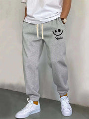 Cartoon Smiling Face Print Men's Pants Drawstring Active Trousers