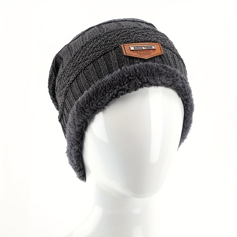 Unisex Winter Fleece Beanie Hat Thick Knitted Hat