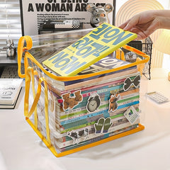 Pink Foldable Clear Storage Box w/ Handles&Lids Durable Large Storage Box