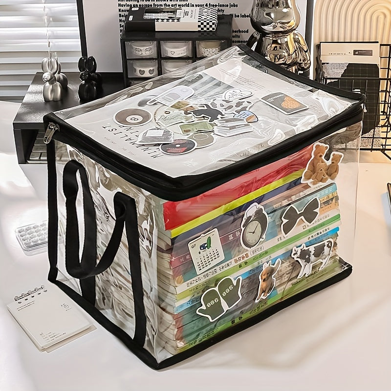 Pink Foldable Clear Storage Box w/ Handles&Lids Durable Large Storage Box