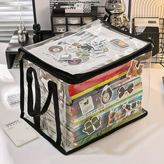 Pink Foldable Clear Storage Box w/ Handles&Lids Durable Large Storage Box