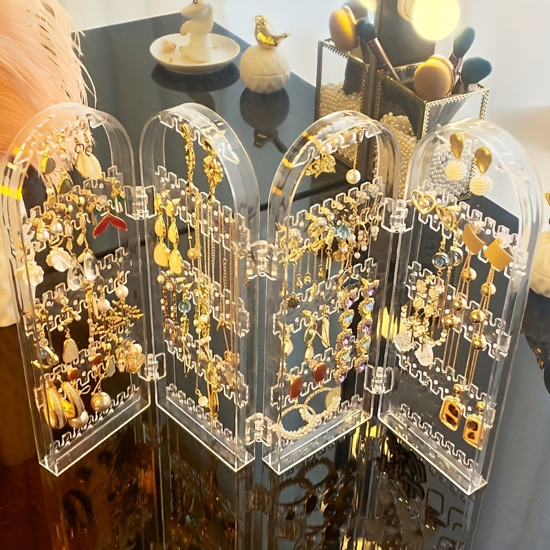 Foldable Jewelry Display Rack with 2 Doors Transparent Case