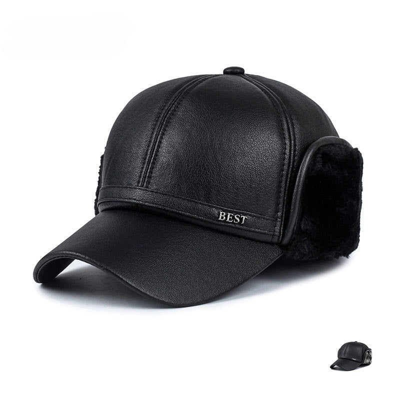 Leather Windproof Baseball Cap For Elderly
