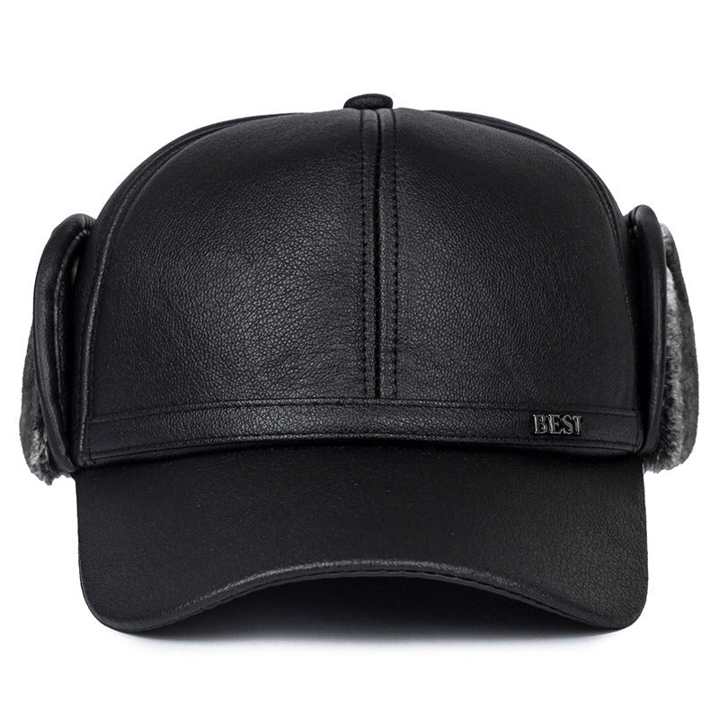 Leather Windproof Baseball Cap For Elderly