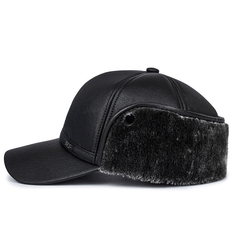 Leather Windproof Baseball Cap For Elderly